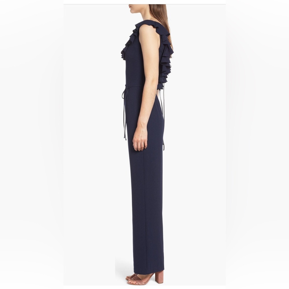 Navy Blue Ruffle Jumpsuit - Picture 3 of 10